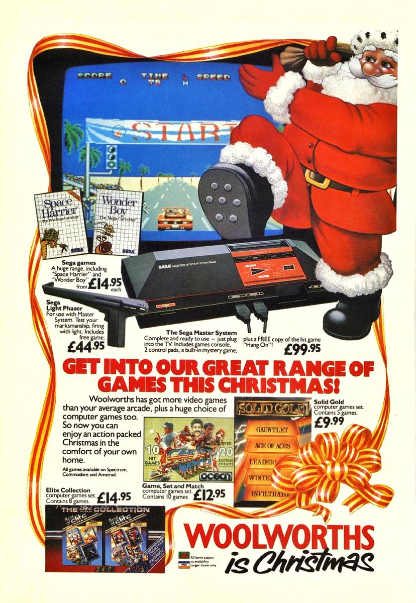 XRPee1983's tweet image. This #Woolworths advertisement promotes a variety of #Sega and #computergaming products for Christmas, highlighting the Sega #MasterSystem bundle with a free game and emphasizing their wide selection of #games for various platforms at competitive prices.
#retrogames #retrogaming