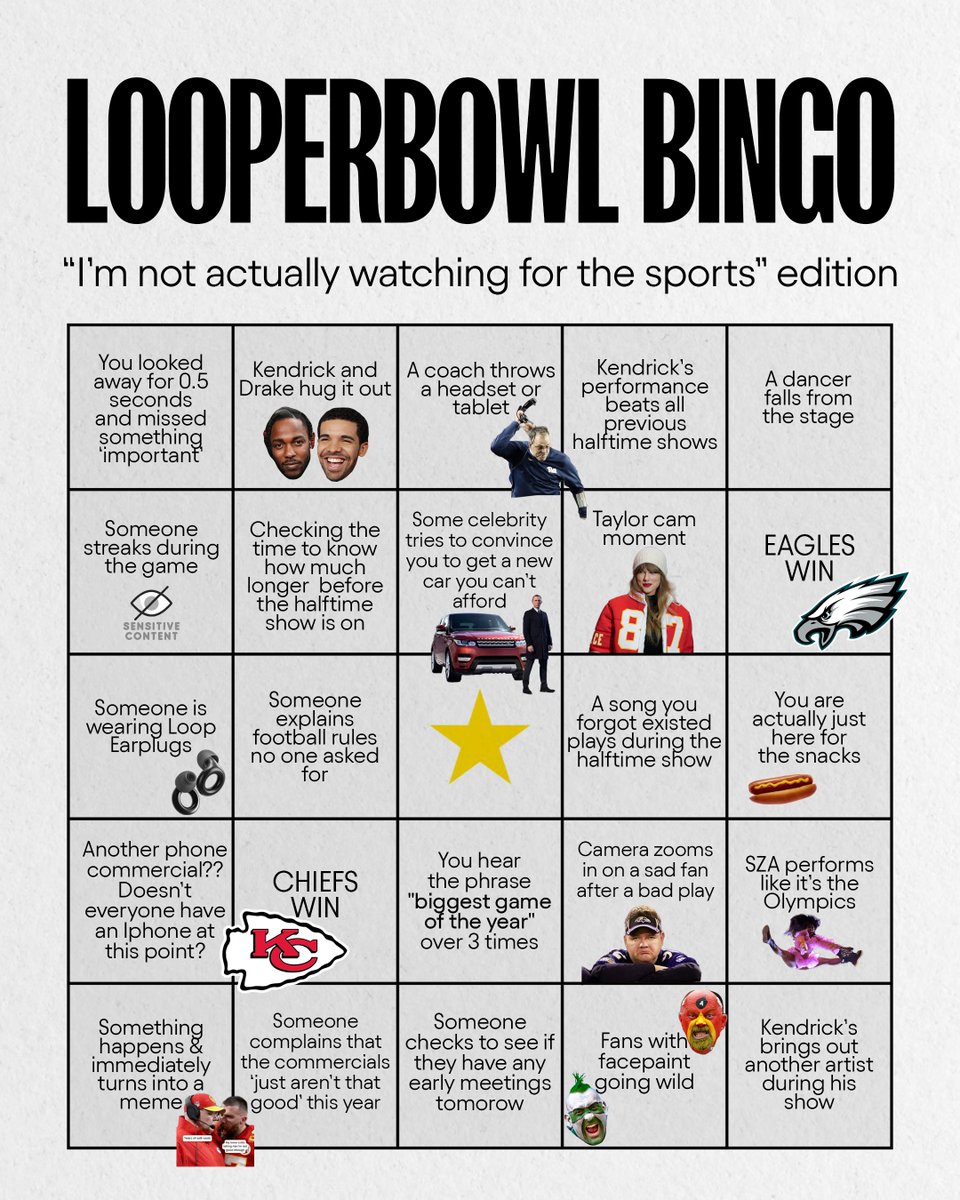 Kickoff is minutes away, which means someone is already explaining football rules that no one asked for. 😂🏈

What’s the first Bingo square you’re checking off? 👇

#LoopEarplugs #SuperBowl