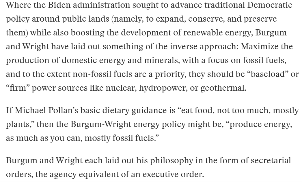 Alexander C. Kaufman (@alexckaufman) on Twitter photo really good line in this <a href="/MattZeitlin/">Matthew Zeitlin</a> piece:
"If Michael Pollan’s basic dietary guidance is 'eat food, not too much, mostly plants,' then the Burgum-Wright energy policy might be, 'produce energy, as much as you can, mostly fossil fuels.'" really good line in this <a href="/MattZeitlin/">Matthew Zeitlin</a> piece:
"If Michael Pollan’s basic dietary guidance is 'eat food, not too much, mostly plants,' then the Burgum-Wright energy policy might be, 'produce energy, as much as you can, mostly fossil fuels.'"
