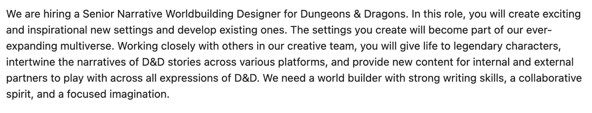 Wizards of the Coast is looking for someone to build new worlds for D&amp;D.
