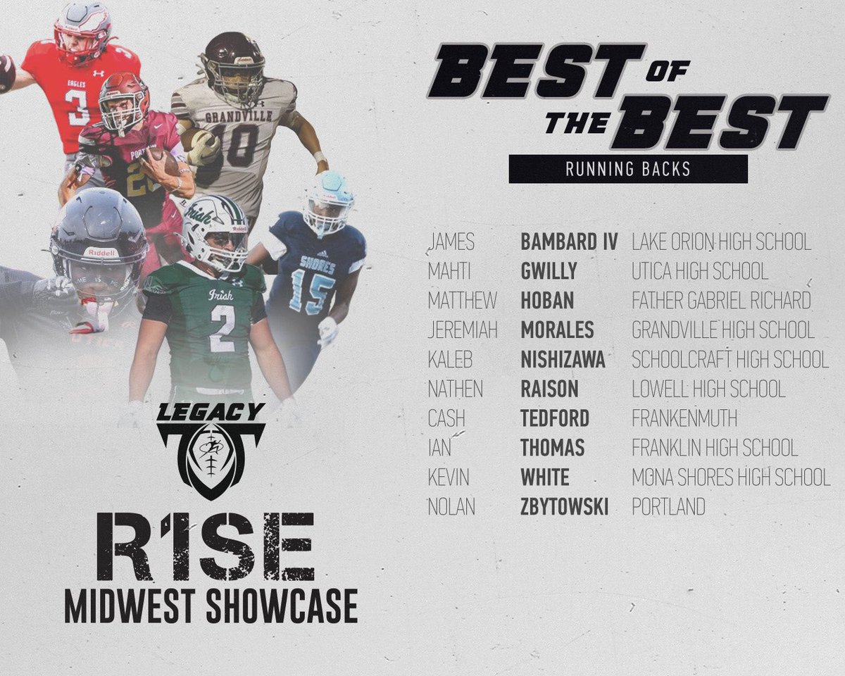 Legacy Football Organization (@legacymi_fball) on Twitter photo Legacy R1SE Midwest Showcase Best of the Best
Running Backs💪
<a href="/Legacy_Recruit/">Legacy Recruiting</a> <a href="/Legacy_CenterMI/">Legacy Center</a> <a href="/StephenM_Brooks/">Stephen Brooks</a> <a href="/PrepRedzoneMI/">Prep Redzone Michigan</a> <a href="/TheD_Zone/">The D Zone</a>
#legacy #jointhemovement Legacy R1SE Midwest Showcase Best of the Best
Running Backs💪
<a href="/Legacy_Recruit/">Legacy Recruiting</a> <a href="/Legacy_CenterMI/">Legacy Center</a> <a href="/StephenM_Brooks/">Stephen Brooks</a> <a href="/PrepRedzoneMI/">Prep Redzone Michigan</a> <a href="/TheD_Zone/">The D Zone</a>
#legacy #jointhemovement