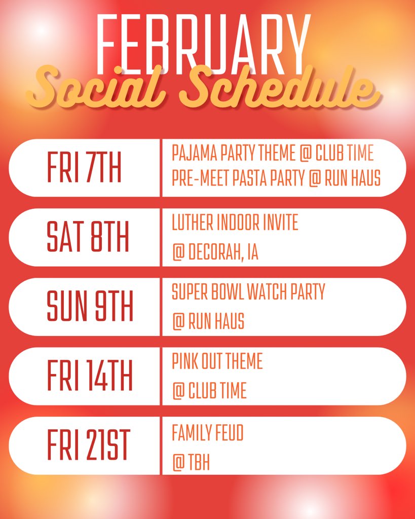 Run_ISU's tweet image. February Social Schedule!