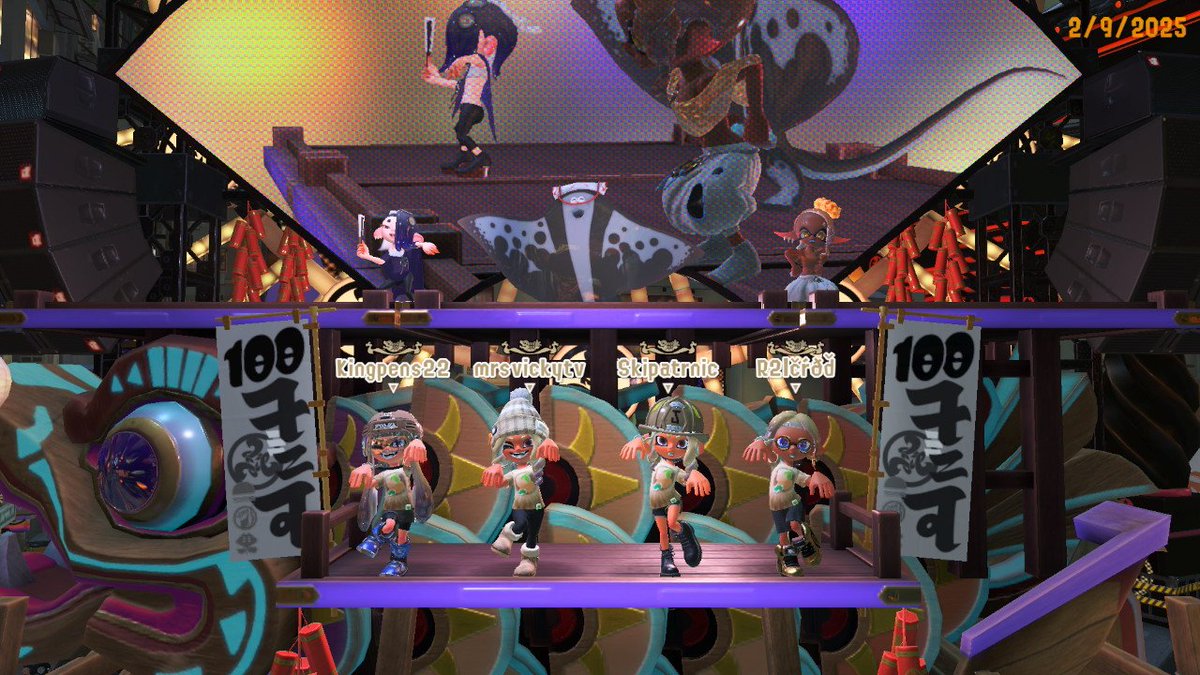 Skipatronic's tweet photo. Won a 100x with Crod_Omega @ticklishvicky, and @20Pens. My 100x streak is still alive. #Splatoon3 #TeamWhiteChocolate https://t.co/8JAeEGLJYk