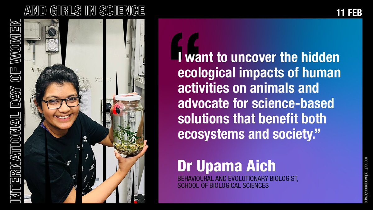 Monash Science (@monash_science) on Twitter photo Dr <a href="/UpamaAich/">Upama Aich</a>, a behavioural biologist from <a href="/MonashBiol/">School of Biological Sciences, Monash</a>, studies how pharmaceutical and veterinary pollution affects vital species. Read her full story here: monash.edu/science/idwgs #IDWGS #MonashScience #WOCinSTEM #WomenInSTEM Dr <a href="/UpamaAich/">Upama Aich</a>, a behavioural biologist from <a href="/MonashBiol/">School of Biological Sciences, Monash</a>, studies how pharmaceutical and veterinary pollution affects vital species. Read her full story here: monash.edu/science/idwgs #IDWGS #MonashScience #WOCinSTEM #WomenInSTEM