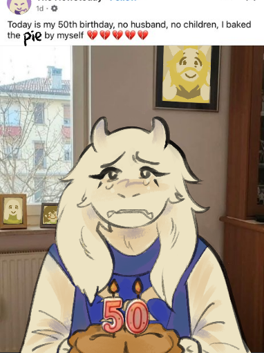 fckthisdamnsite's tweet photo. i aint see anyone change the cake to a pie yet
#undertalefanart #toriel https://t.co/DLfKjrAaVV