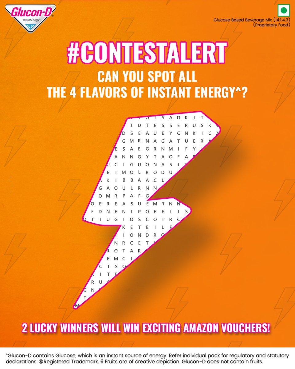 Can you spot the four exciting instant energy flavors hidden in this puzzle? Comment your answers below for a chance to win Amazon vouchers worth ₹1000 each! Don't forget, the last date to submit your response is 20th Feb, and winners will be announced on 24th Feb. Good luck!
