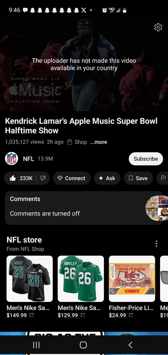 The <a href="/NFL/">NFL</a> made Kendrick Lamar's halftime show unavailable in the US. You can still view it with a VPN for anybody doing reaction content.
