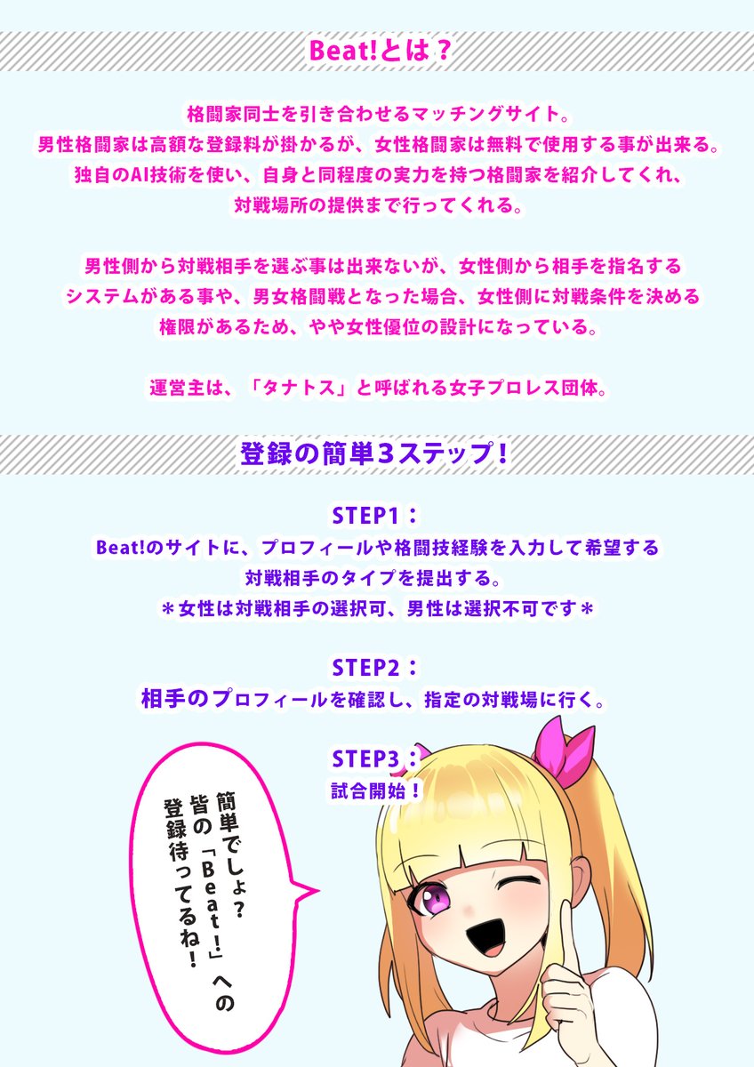 フォロワーさん向けに公開していたGirls Beat!の解説漫画です。皆さんの「Beat!」への登録、お待ちしております! 