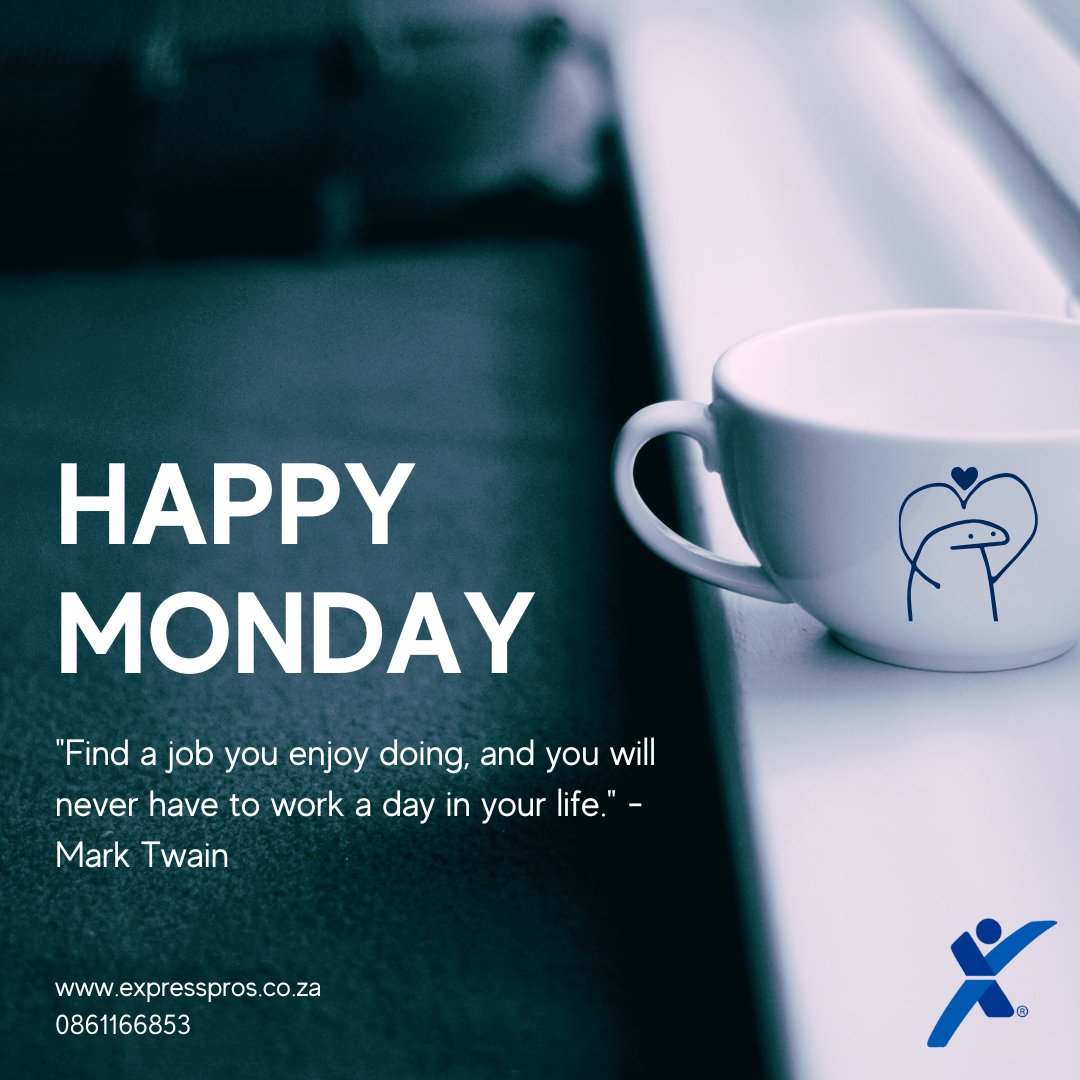 "Find a job you enjoy doing, and you will never have to work a day in your life." - Mark Twain 
Kickstart your week with joy and determination! #MondayMotivation
