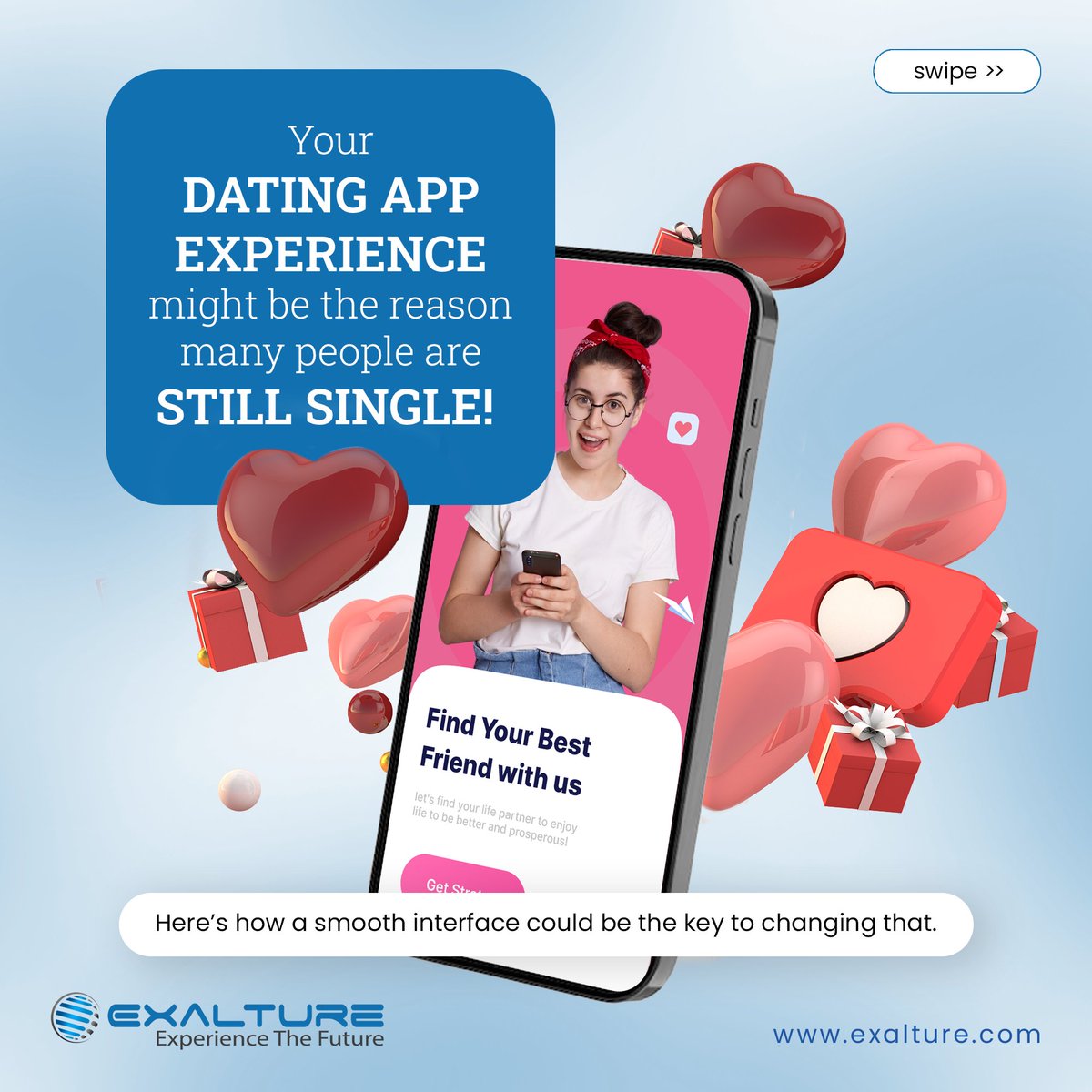 exalture's tweet image. Valentine’s Day is here, and your users are still single... 😏 Is your app Cupid-approved? Let’s make those matches happen! 💘

#TechForLove #MadeWithExalture