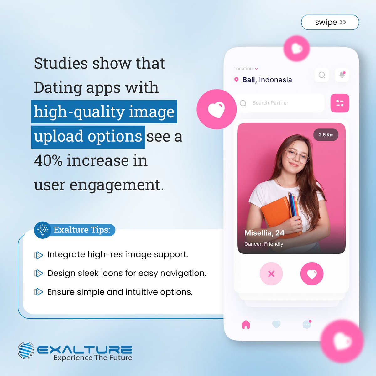 exalture's tweet image. Valentine’s Day is here, and your users are still single... 😏 Is your app Cupid-approved? Let’s make those matches happen! 💘

#TechForLove #MadeWithExalture
