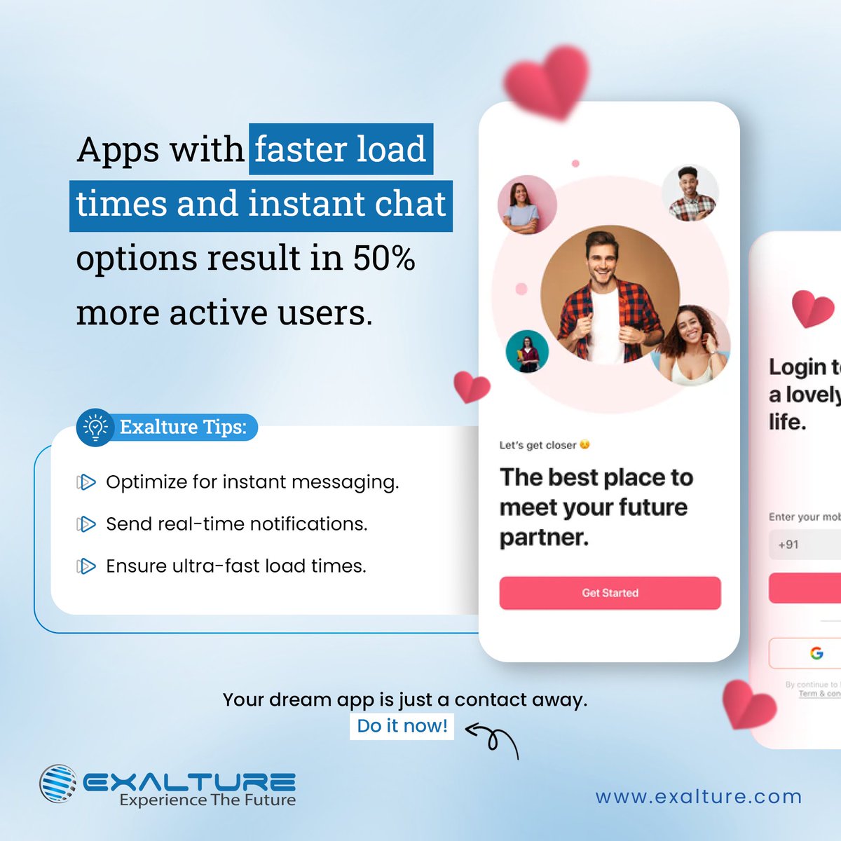 exalture's tweet image. Valentine’s Day is here, and your users are still single... 😏 Is your app Cupid-approved? Let’s make those matches happen! 💘

#TechForLove #MadeWithExalture