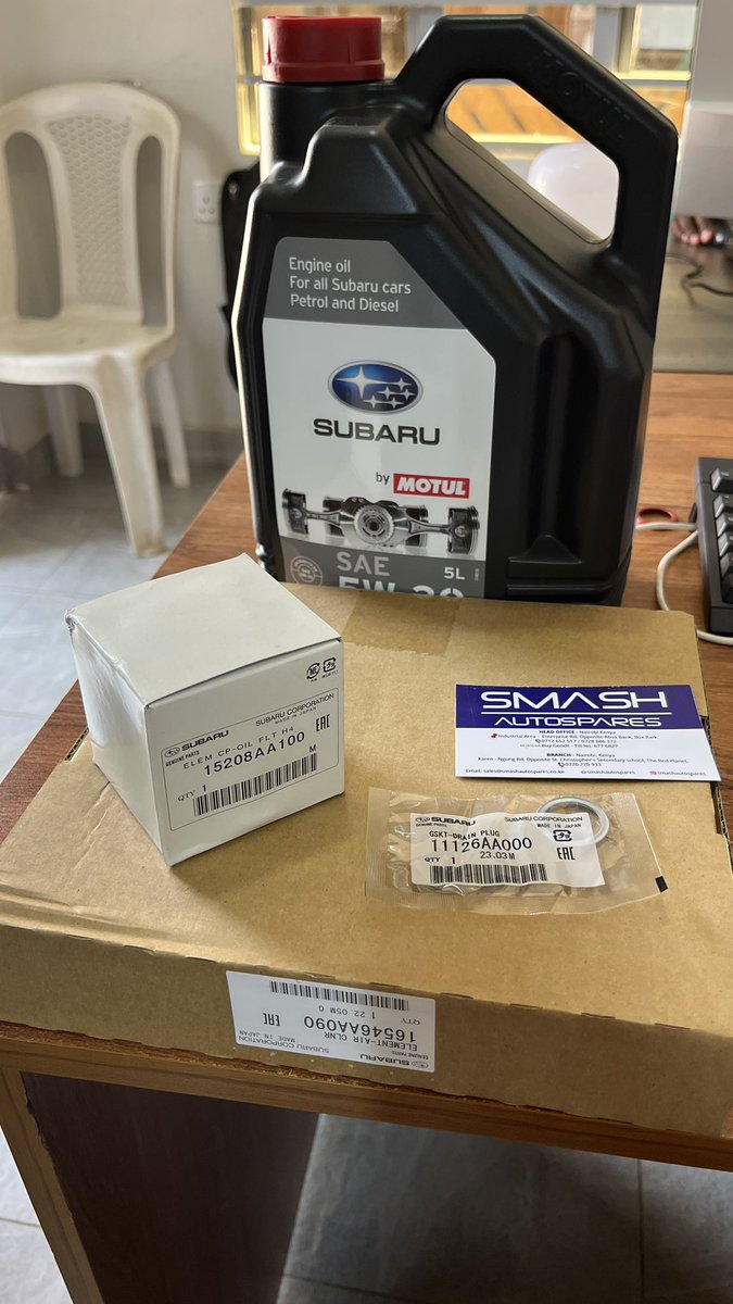 SmashAutospares's tweet photo. Genuine Subaru Minor service parts 
- Oil Filter 
- Air Filter 
- Drain plug washer 
- Synthetic Engine Oil https://t.co/NFKj6fAEYn