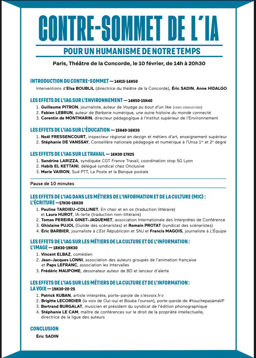 Auj on va discuter de l’IA, de ses impacts sur le travail, l’environnement, la culture… bon timing pour rappeler le lancement de la coalition Hiatus, dont Solidaires est signataire : solidaires.org/sinformer-et-a…
<a href="/UnionSolidaires/">Union syndicale Solidaires</a> <a href="/fdSudPTT/">Fédération Sud PTT</a> <a href="/SNJ_national/">SNJ - premier syndicat de journalistes</a>