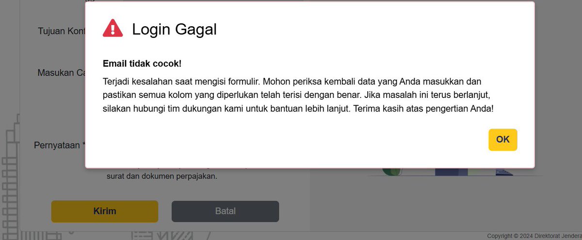 gossong's tweet photo. @kring_pajak halo min, boleh tolong dibantu saya mau log in coretax perdana, sdh klik lupa kata sandi dan mau masukkan email sesuai dengan yg di sertifikat elektronik tp selalu gagal, bisa dibantu? tkss https://t.co/7N9JUU0fOz