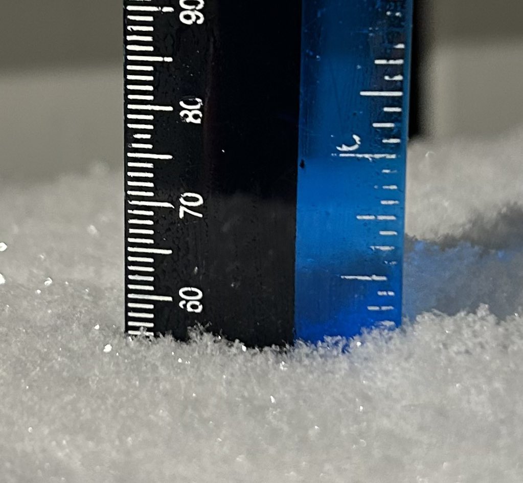 Snow in Paradise as of  10:30pm.  5.4 cm and 1.4mm water equivalent from my heated rain cone (2.3 cm accumulation in the last hour).  #NLwx