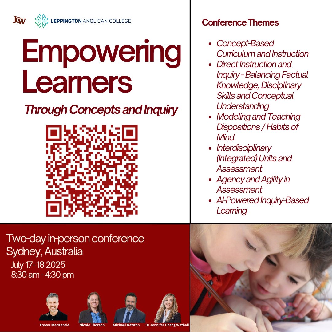 JenniferWathall's tweet image. Empowering Learners Through Concept and Inquiry conference!
Early Bird closes February 28th, 2025!
Dive deep into topics:
• Concept-Based Curriculum & Instruction
• Inquiry-Based Learning
#ConceptBasedLearning #InquiryBasedLearning
Details here:
ow.ly/iPx350U4Q5S