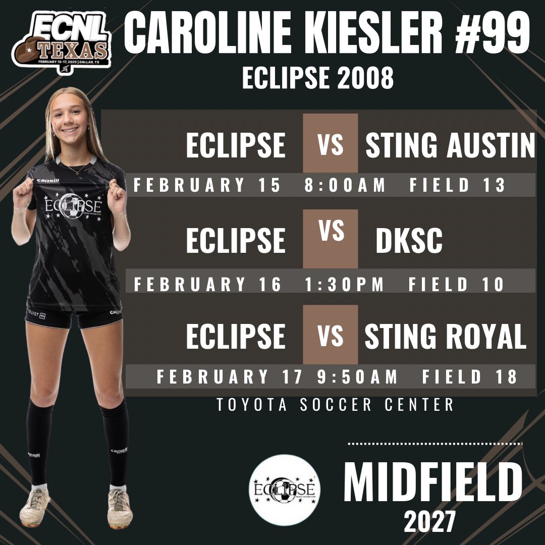 Can’t wait for these tough matchups this weekend! Come watch us play!!
<a href="/2008Eclipse/">Eclipse Select 2008 ECNL</a> <a href="/EclipseSelectSC/">Eclipse Select SC</a> 
<a href="/ECNLgirls/">ECNL Girls</a> 
<a href="/ImYouthSoccer/">ECNL/GA/Recruiting/College Soccer</a> 
<a href="/ImCollegeSoccer/">College Soccer Truth ™</a>
<a href="/PrepSoccer/">Prep Soccer ⚽️</a>