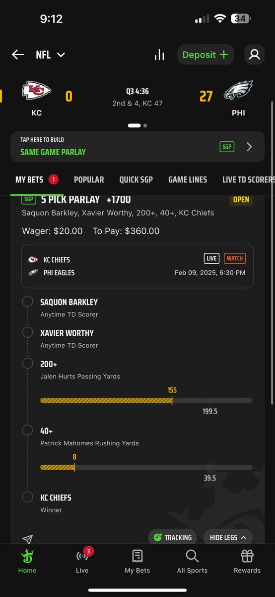 kvance32's tweet photo. @DraftKings pls let me cash out pls https://t.co/49jucA1cmy