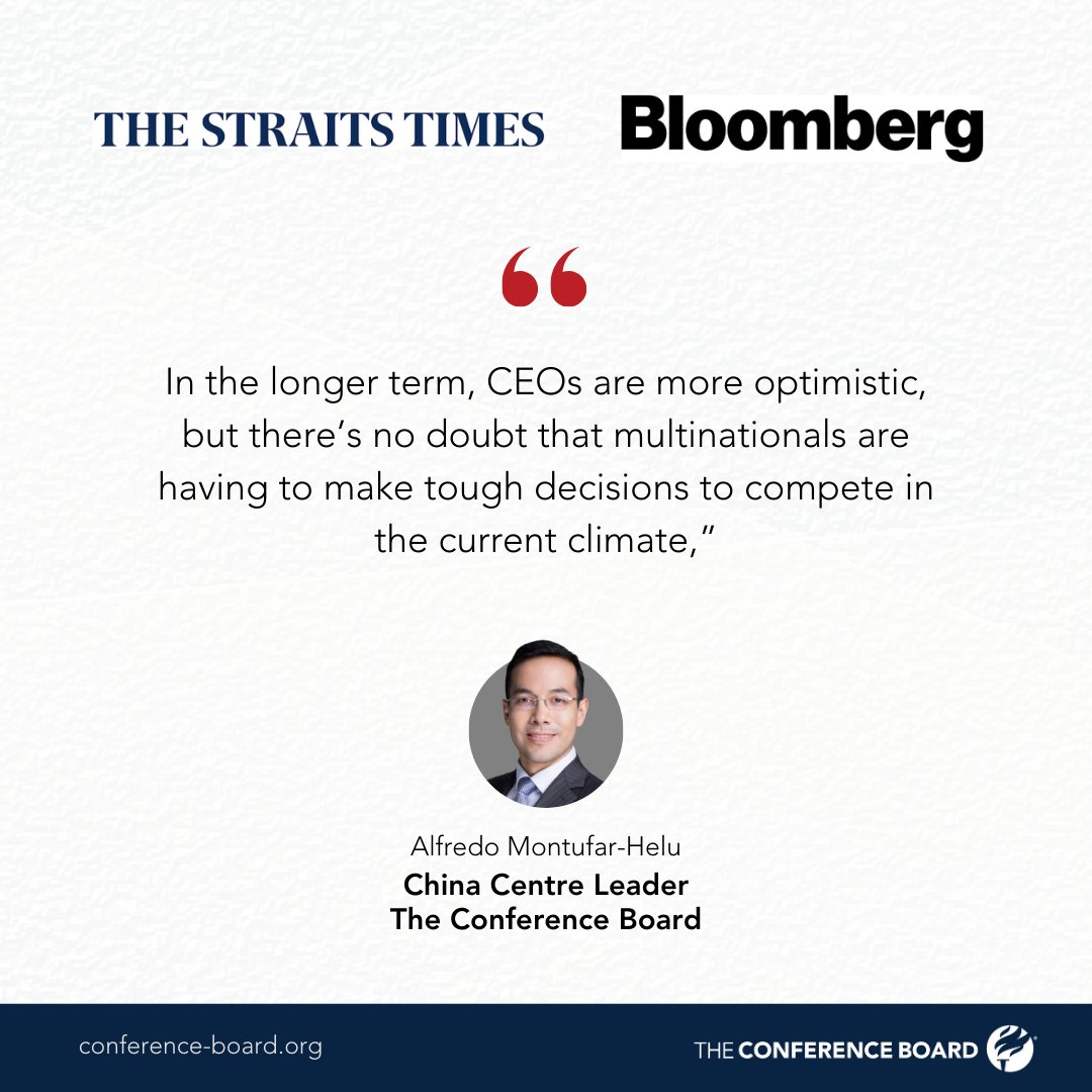Head of the China Center at The Conference Board, contributed his insights with the media on key concerns among CEOs in China. 

Read the coverages here:
lnkd.in/gb5CxPNC
lnkd.in/gYmrXVJG
lnkd.in/g6tSkuiJ
lnkd.in/gUjNf_Qi

#Bloomberg
