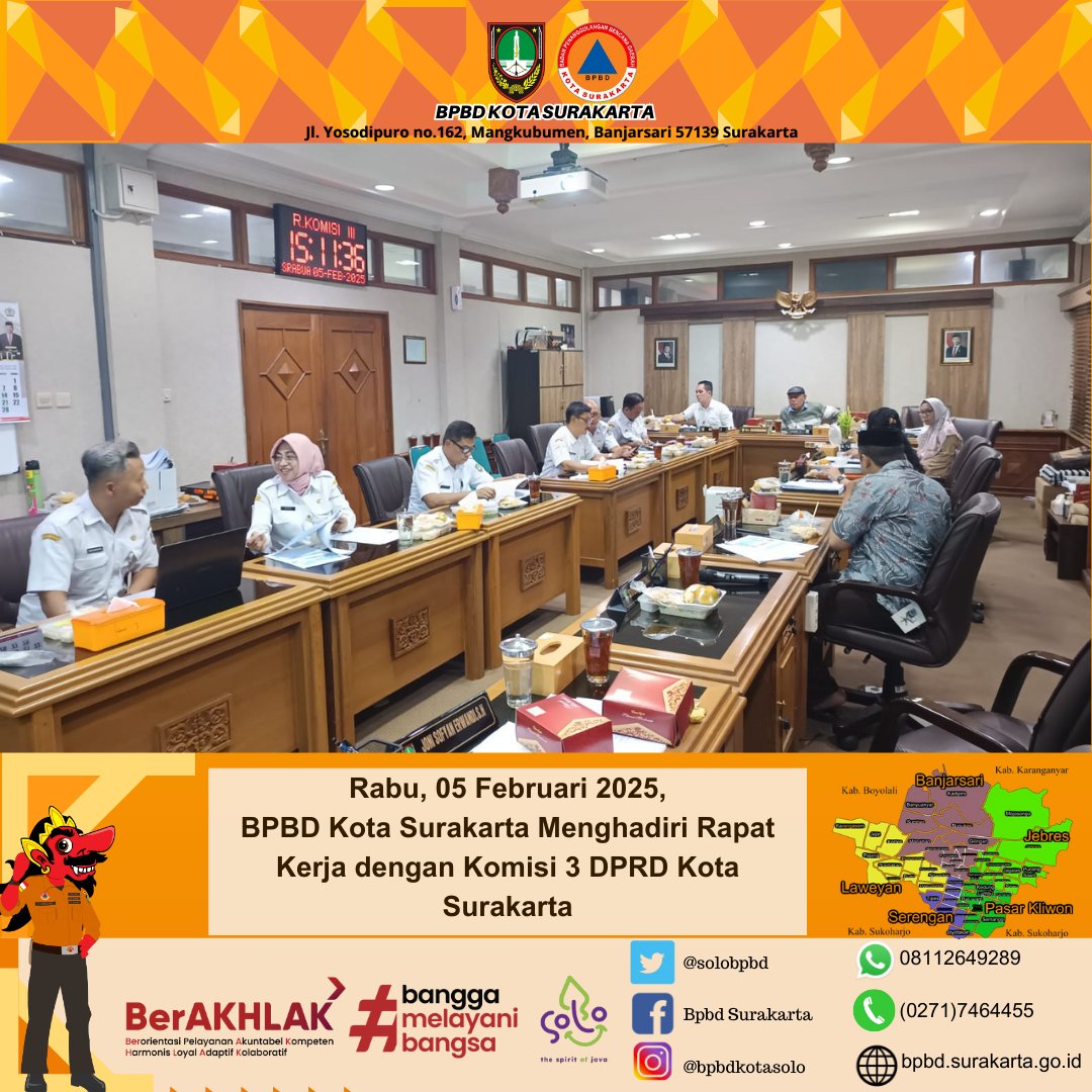 BpbdSurakarta's tweet photo. #hallosobattangguh 
Rabu, 05 Februari 2025,
BPBD Kota Surakarta Menghadiri Rapat Kerja dengan Komisi 3 DPRD Kota Surakarta
@BNPB_Indonesia 
@bpbdjateng 
@PEMKOT_SOLO https://t.co/6pioqysIuB