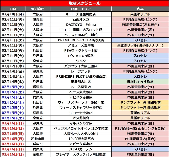 dmmKANSAI777's tweet photo. 今週のスケジュールのお知らせです📢

2/11(火)には、「アミューズ豊中店」の【英雄のリアル】で四ッ谷ナナリー実戦来店予定‼

2/15(土)には「ヴィーナスギャラリー姫路Ⅰ店」「ヴィーナスギャラリー神戸店」で【キングフッキー君 独占取材】開催予定！
👇特集ページを要チェック！👇
https://t.co/pDC3jyKPcX

【スロセレ】開催中！
👇取材対象機種の発表は下記リンクから👇
https://t.co/SfxhwP2rW8

また、【スロセレ】傾向と対策ページを公開中！
スロセレの傾向を分析し、勝利を掴み獲れ🔥
👇傾向と対策ページは下記リンクから👇
https://t.co/1b7dVxsA0Q

スケジュールは画像からチェック☑

▶️PS調査員来店
@PACHITOWN_PS

▶️英雄のリアル
@hero_dmmreal

＜PR＞