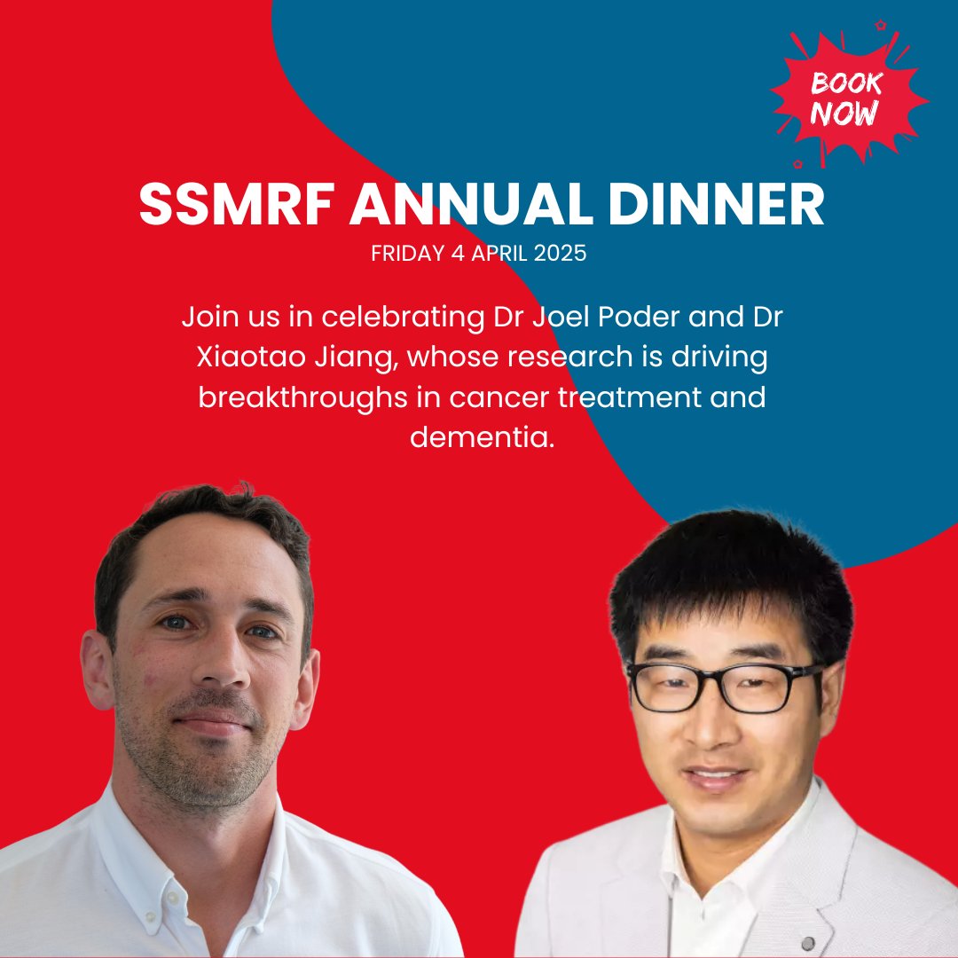At the SSMRF Annual Dinner on 4 April, we’ll recognise our 2024 Research Grant Recipients, whose projects are set to make a real impact in radiotherapy and dementia research: Dr <a href="/JPoderMedPhys/">Joel Poder</a> and Dr Xiao-Tao Jiang 
events.humanitix.com/ssmrf-annual-c…
