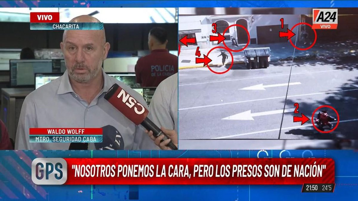 PatoBullrich's tweet photo. Ministro @WolffWaldo, si la Policía de la Ciudad detiene a estos delincuentes por delitos comunes, NO FEDERALES, y además ya firmaron un convenio para la transferencia de los detenidos a la Ciudad, ¿por qué, en lugar de evitar que se les fuguen una y otra vez, tiene el caradurismo de no hacerse cargo de los presos que le corresponden, como sí lo hacen las 23 provincias restantes? Un ministro serio resuelve problemas. Si no está dispuesto a hacerlo, mejor dedíquese a ser comentarista o columnista de televisión, como lo hizo hoy.
