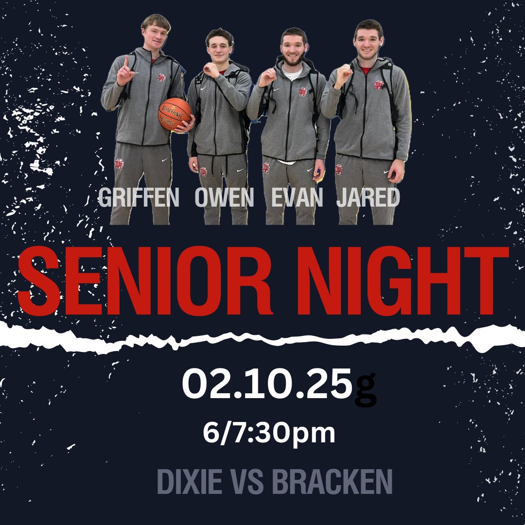 Monday night 2/10/25 we will honor our four fantastic Senior basketball players.  Come out and support these outstanding young men.  We are so proud of them!
<a href="/DHHSAthletics/">DHHS Athletics</a> 
<a href="/DixieHeightsHS/">Dixie Heights High School</a>