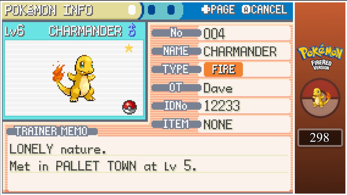DaveTweetsGames's tweet photo. My luck as been absolutely insane! Decided to hunt for a Kanto starter on my new Fire Red while hunting Mr. Pokemon's Togepi in HGSS and managed to get this beautiful shiny Charmander after only 298 SRs! Time to beat Brock and figure out my next Fire Red hunt! :D https://t.co/MWv3nXPxdQ