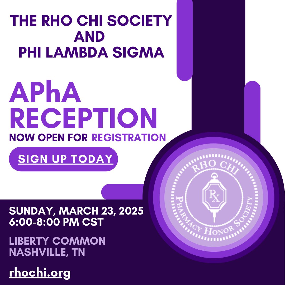 Exciting News! Join us for a special co-hosted event with Phi Lambda Sigma at APhA 2025!
Date: Sunday, March 23, 2025
Time: 6:00 - 8:00 PM CST
Location: Liberty Common, Nashville, TN
Register today to secure your spot: forms.gle/rG3Y4ny5SBCXRk…
#rhochiforlife