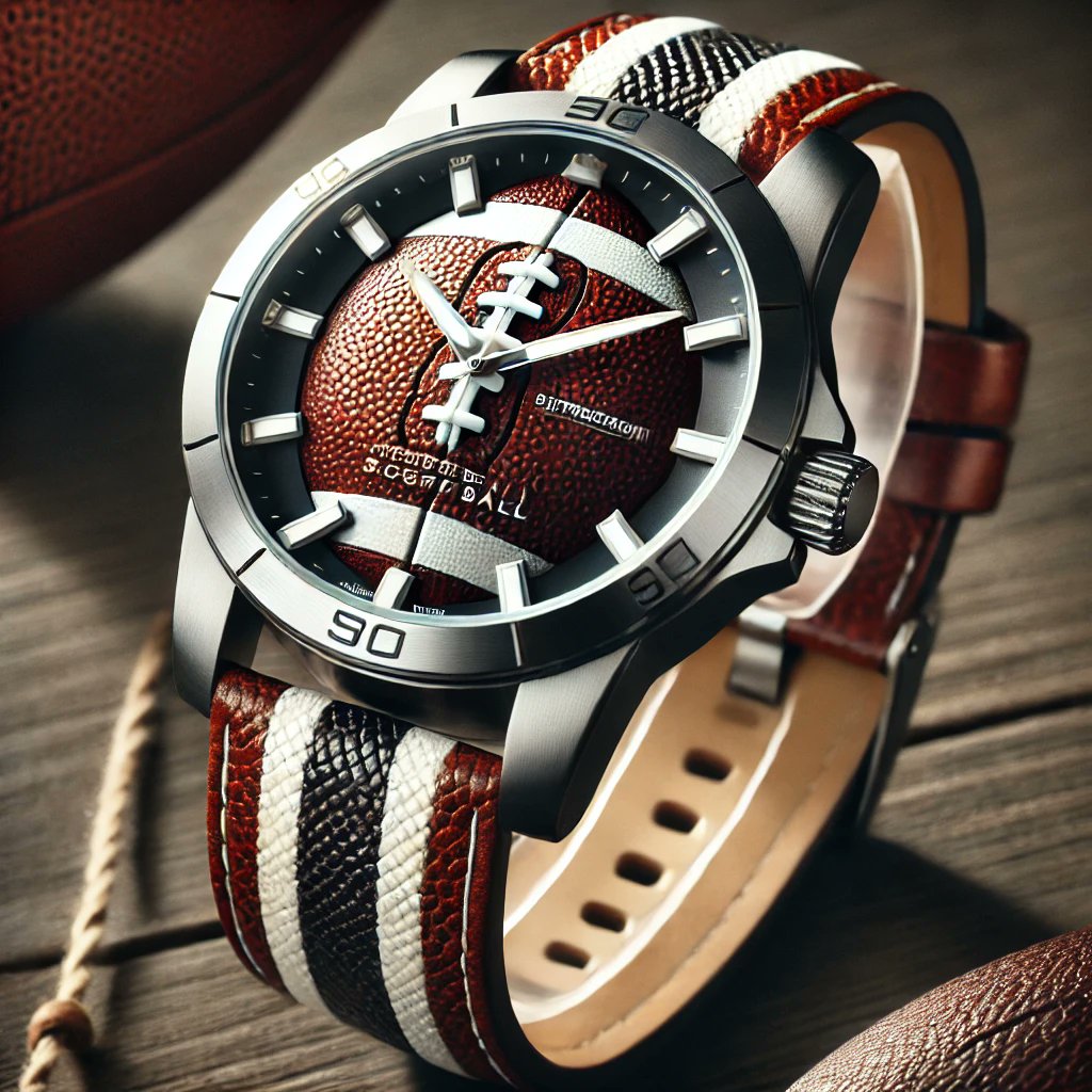 Jackielthequeen's tweet photo. ๐โ Time for a touchdown! This football-inspired wristwatch blends sporty style with eleganceโperfect for fans who live by the game clock! ๐ฅโจ #FootballWatch #GameDayStyle #SportyElegance #eTatos #SuperBowl2025 #AIArt https://t.co/Tkpztq8rRY