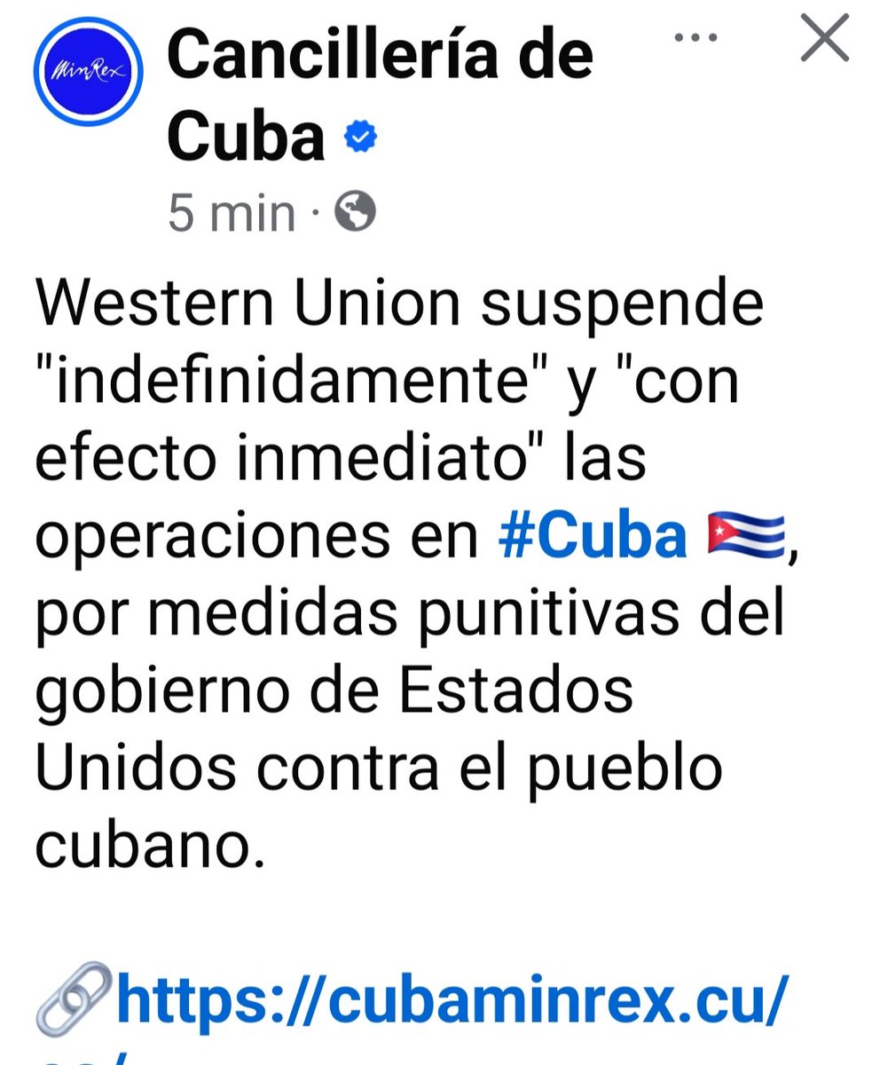 Trump, Marquitos y compañía, siguen "ayudando a los cubanos"... Si un paisano en Houston quiere mandar dinero a sus hijos en Holguín, no podrá usar Western Union como haría cualquier mexicano, o de otra nacionalidad... iViva la "libertad"! #Cuba #CDRCuba