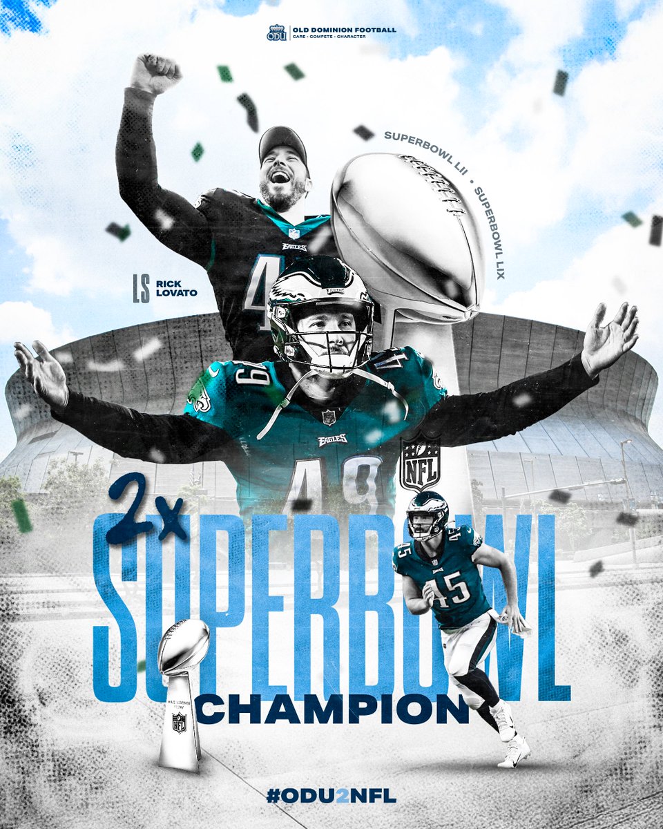ODUFootball's tweet photo. 🏆TWO-TIME SUPERBOWL CHAMP🏆

Congrats, @TheSnappingLife!

#ReignOn | #SBLIX | #ODU2NFL https://t.co/u1oGDSFhZ9