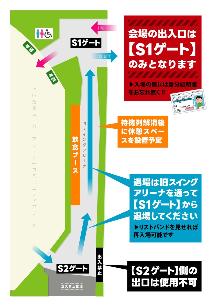 CH40規約｜会場の入退場について 会場の出入口は【S1ゲート】のみ