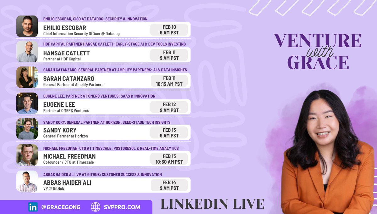 🚀 Week 56 of Venture with Grace is here! 🚀

Join me for another exciting week of Venture with Grace, where we dive into the latest in security, AI, SaaS, investing, and innovation with top industry leaders.