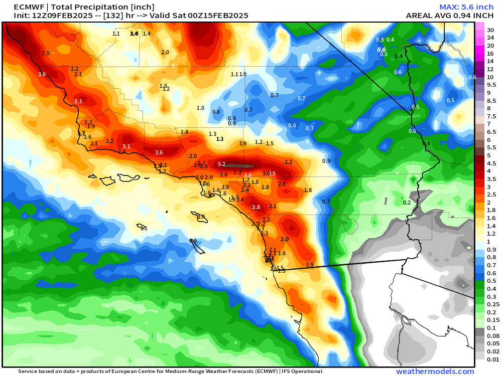 Weather_West's tweet photo. Confidence is rising that a major storm--including heavy precipitation--may affect SoCal later this week (Thu into Fri). There is still uncertainty, but risk of significant (i.e., more than "nuisance"-level) flash flooding/debris flows in recent wildfire zones is growing. #CAwx https://t.co/xUqgpYqA9K