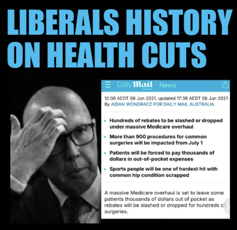 LyndaFrench19's tweet image. #LNPCuts to #Health #LNPDirt 
From 2021
Liberal Party #Medicare overhaul  to leave patients thousands of dollars out of pocket as rebates will be slashed or dropped for hundreds of surgeries

dailymail.co.uk/news/article-9…

A long thread on Libs Cuts to Health

xcancel.com/lyndafrench19/…
