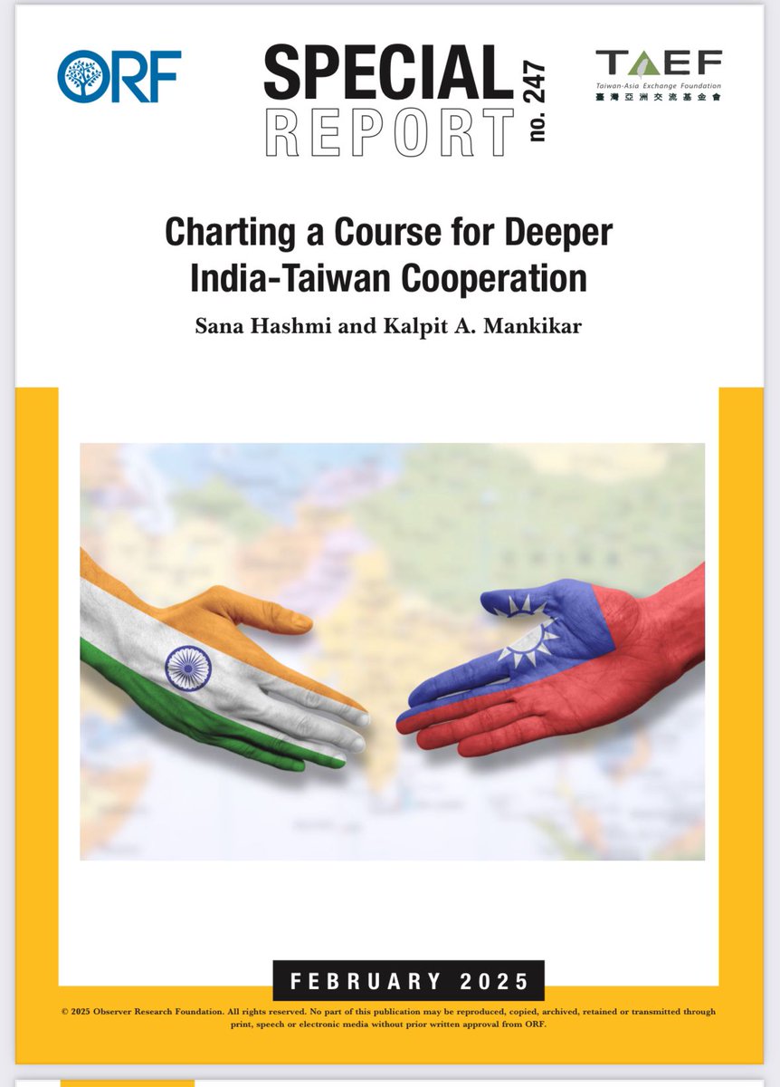 Sana Hashmi | 胡莎娜 (@sanahashmi1) on Twitter photo As part of the <a href="/taef_tw/">Taiwan Asia Exchange Foundation</a> & <a href="/orfonline/">ORF</a> partnership, I co-authored this long-form analysis on the prospects of India-Taiwan relations with <a href="/kalpitm/">Kalpit A Mankikar | 唐书伟</a>. We argue that deepening ties across economic, technological, cultural, and social dimensions will build a strong & enduring As part of the <a href="/taef_tw/">Taiwan Asia Exchange Foundation</a> & <a href="/orfonline/">ORF</a> partnership, I co-authored this long-form analysis on the prospects of India-Taiwan relations with <a href="/kalpitm/">Kalpit A Mankikar | 唐书伟</a>. We argue that deepening ties across economic, technological, cultural, and social dimensions will build a strong & enduring