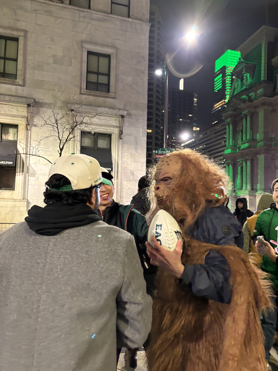 Big foot is here and he has an Eagles football.