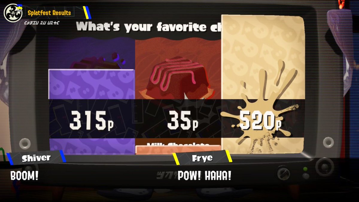 VenomPichu's tweet photo. Big congrats to #TeamWhiteChocolate! Even though #TeamMilkChocolate didn’t win, I still enjoyed myself in this #SplatFest. I’m really glad Nintendo redid this one, and that I was able to participate this time. GGs, everyone! 😉🍫
#TeamDarkChocolate #Splatoon3 #NintendoSwitch https://t.co/F3h0CoqQyC