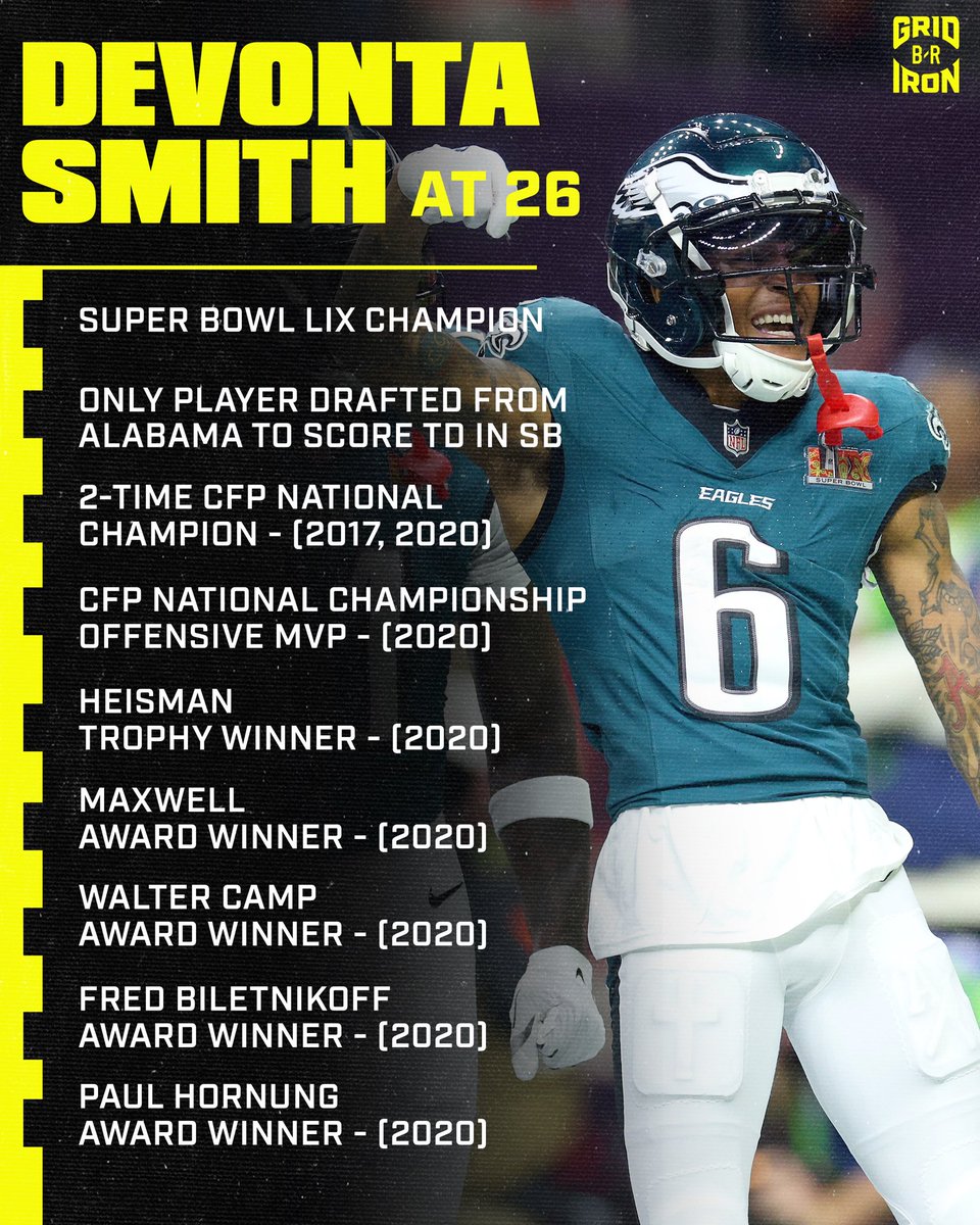 brgridiron's tweet photo. DeVonta Smith is stacking accolades at age 26 👑💍 https://t.co/WtIxnE3Nql