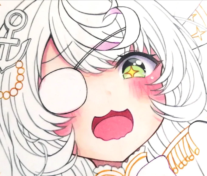 顔塗り完了〜! 目を見開いてるのどのくらいぶりに描いたかな?! ギャグチックなのもこのくらいなのは初めてでは…? もう少しお顔可愛くする!