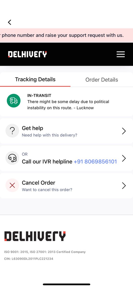 What do you mean by political instability <a href="/delhivery/">Delhivery</a> . I have ordered some
Medicine for my mother via <a href="/ApolloPharmacy/">Apollo Pharmacy</a> . How can a traffic jam due Mahakumbh be political instability? Correct this error and deliver the medicine ASAP