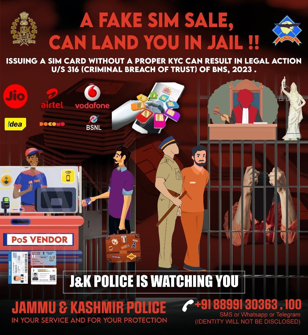 TweetsWani's tweet image. 🔍 Stay Safe, Stay Aware! Criminals don’t buy SIMs in their own name—they steal identities. Protect yours by keeping your personal information confidential. Report any suspicious activity!
J&amp;amp;K Police.

 #SIMSecurity #CrimePrevention
@JmuKmrPolice @hussain_imtiyaz