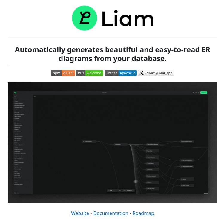 tom_doerr's tweet image. Liam ERD: Auto-generate ER diagrams from database schemas