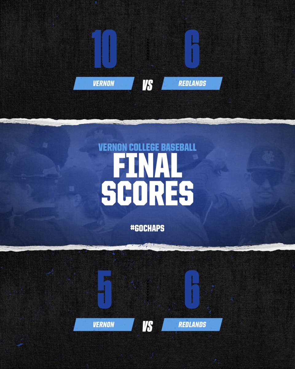 Vernon College Baseball (@vernon_baseball) on Twitter photo Chaps split day 2 with Redlands and improve to 7-3 on the season.
<a href="/EricMaisonet_1/">Eric Maisonet</a> 4/7, 3 2B, 3 RBI, 4 R
@irvleonard44 4/8, 3 2B, 2RBI, 3 R
<a href="/gmcclendon44/">Grant McClendon</a> 5.1 IP, W, 1 H, 0 R, 5 K Chaps split day 2 with Redlands and improve to 7-3 on the season.
<a href="/EricMaisonet_1/">Eric Maisonet</a> 4/7, 3 2B, 3 RBI, 4 R
@irvleonard44 4/8, 3 2B, 2RBI, 3 R
<a href="/gmcclendon44/">Grant McClendon</a> 5.1 IP, W, 1 H, 0 R, 5 K