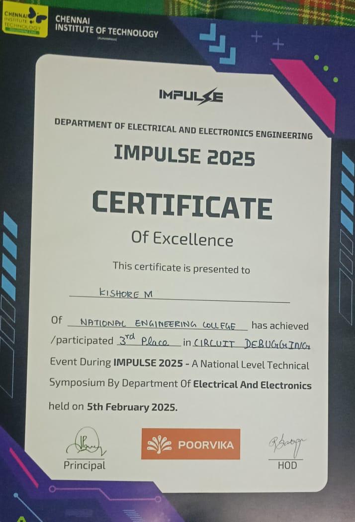 hod_eee_nec's tweet photo. Congrats πππ Mr.Kishore of III EEE, for receiving 3rd Prize in the Circuit Debugging event organized by Chennai Institute of Technology
@NECKVP
@citchennai
#thinkeeethinknec #necplacement #Nationalengineeringcollege #placement2025 #placement #achivement #circuitdebugging https://t.co/3Oj3Ri1l5R