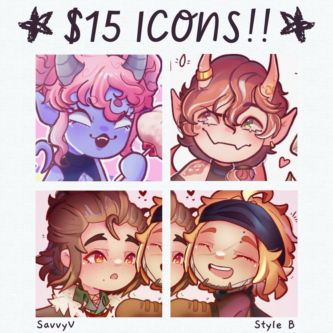 HeyVeeeeee's tweet image. ⭐️ Chibi Icon comms are now OPEN ! ! ⭐️
Feel free to DM me on twt or my discord, savvyv, if you're interested!!
+ More info below!
#commissions #commissionsopen #artph