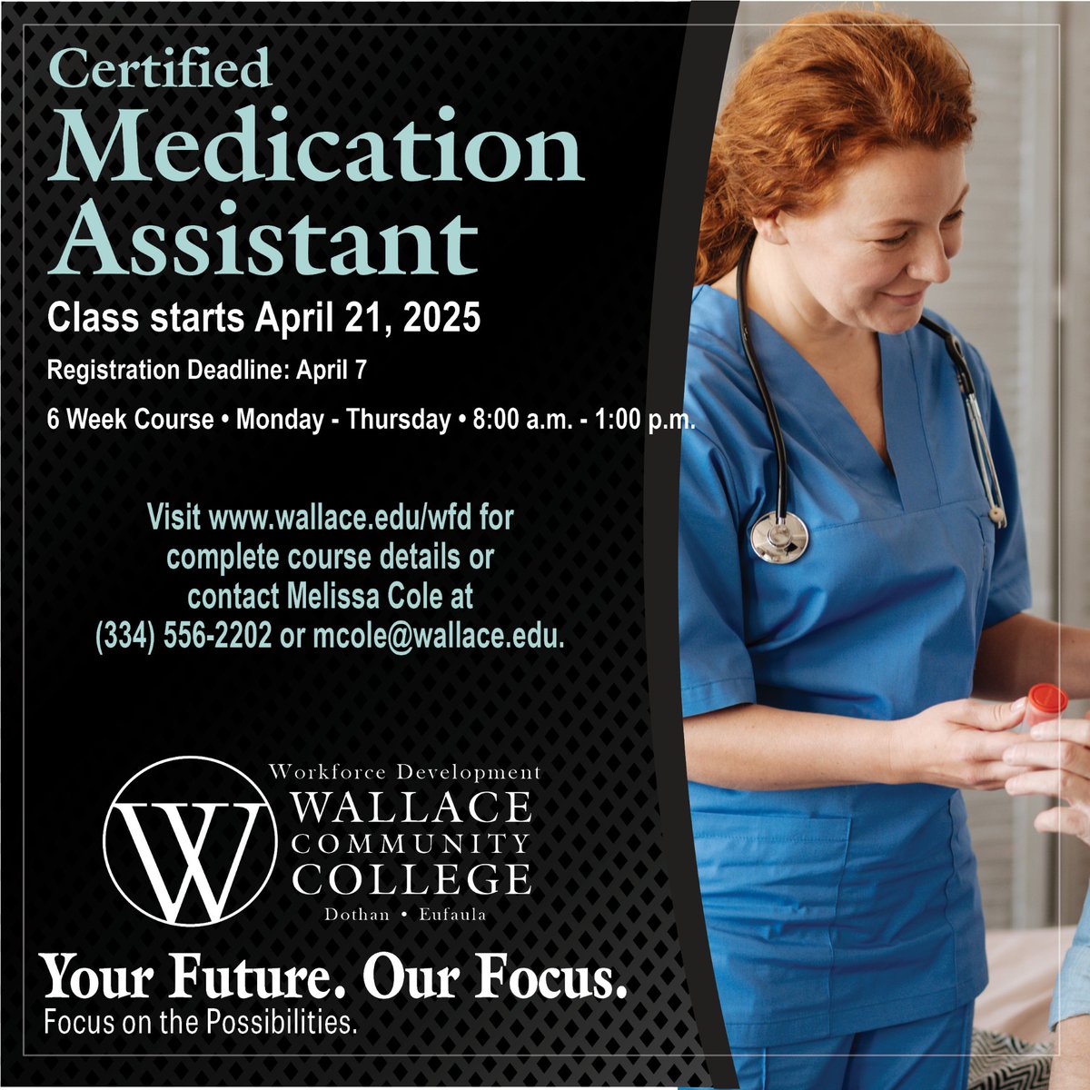 Joe Johnson (@joejohnsonwcc) on Twitter photo Great opportunity for current CNA's to upskill and earn the Medication Assistant certification. The next <a href="/wccdothan/">Wallace Community College</a> course begins April 21st. See the link below for additional information and scholarship opportunities. wallace.edu/programs-train…
<a href="/ACCS_Education/">Alabama Community College System (ACCS)</a> <a href="/AccsWorkforce/">ACCS Workforce Development</a> Great opportunity for current CNA's to upskill and earn the Medication Assistant certification. The next <a href="/wccdothan/">Wallace Community College</a> course begins April 21st. See the link below for additional information and scholarship opportunities. wallace.edu/programs-train…
<a href="/ACCS_Education/">Alabama Community College System (ACCS)</a> <a href="/AccsWorkforce/">ACCS Workforce Development</a>